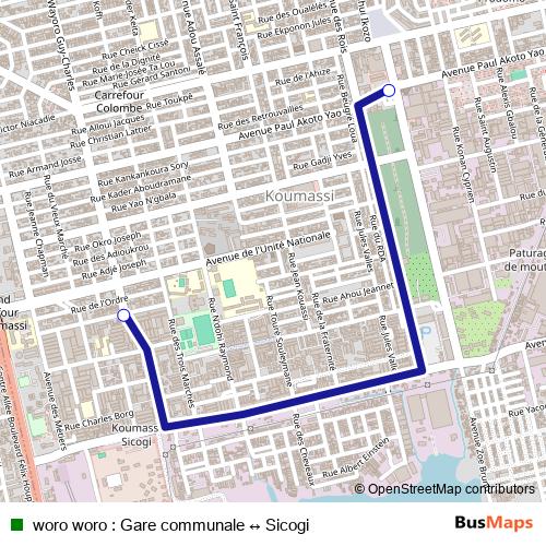 woro woro : Gare communale ↔ Sicogi bus Line Map