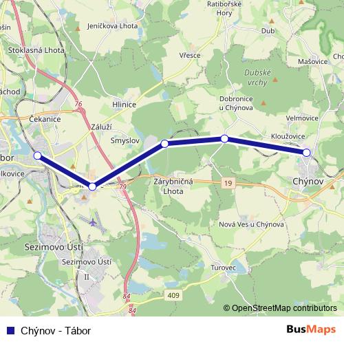 Chýnov - Tábor rail Line Map