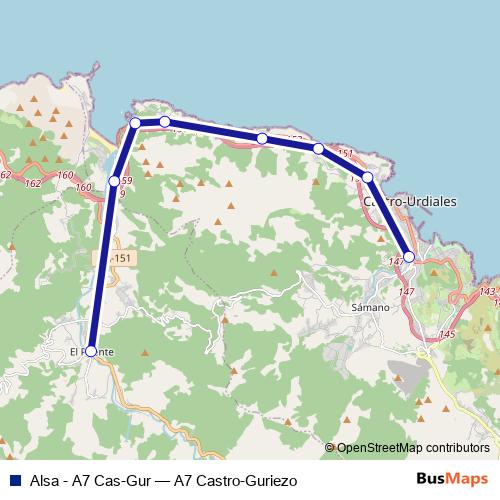 Alsa - A7 Cas-Gur bus Line Map
