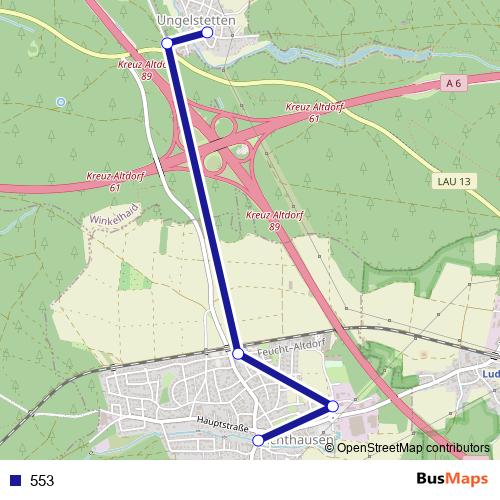 553 bus Line Map