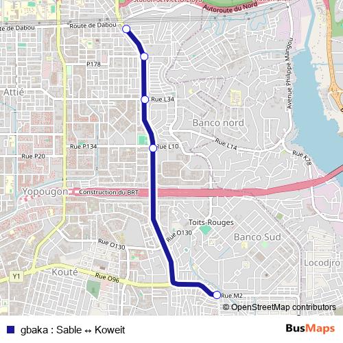 gbaka : Sable ↔ Koweit bus Line Map