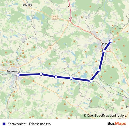 Strakonice - Písek město rail Line Map