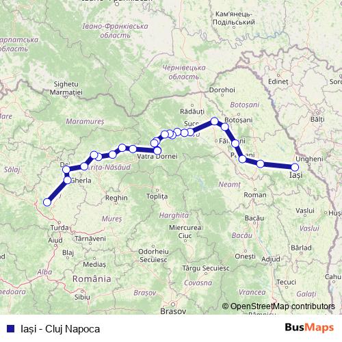 Iaşi - Cluj Napoca rail Line Map