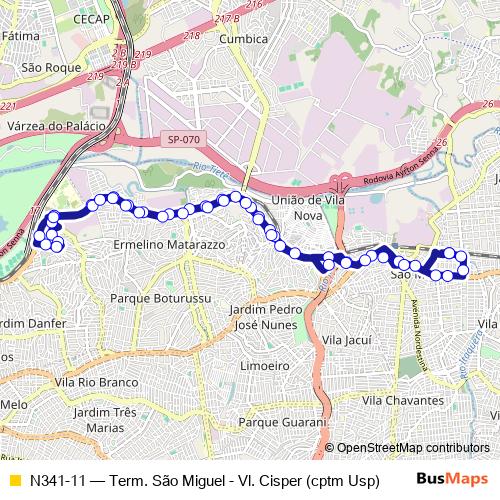 N341-11 bus Line Map