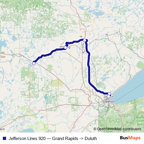 Jefferson Lines 920 bus Line Map