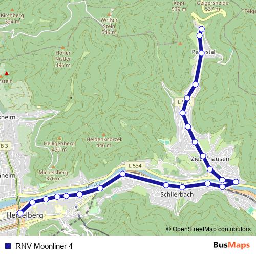 RNV Moonliner 4 bus Line Map
