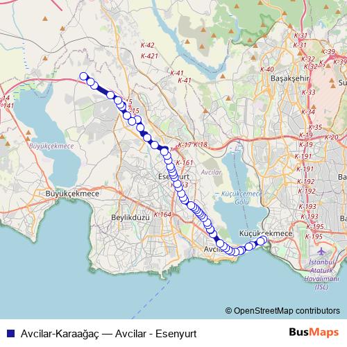 Avcilar-Karaağaç bus Line Map