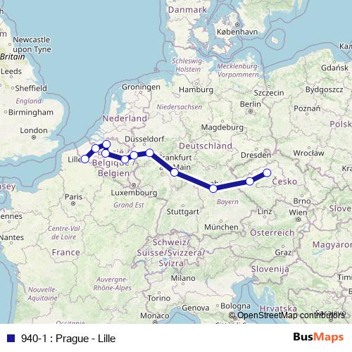 940-1 : Prague - Lille bus Line Map