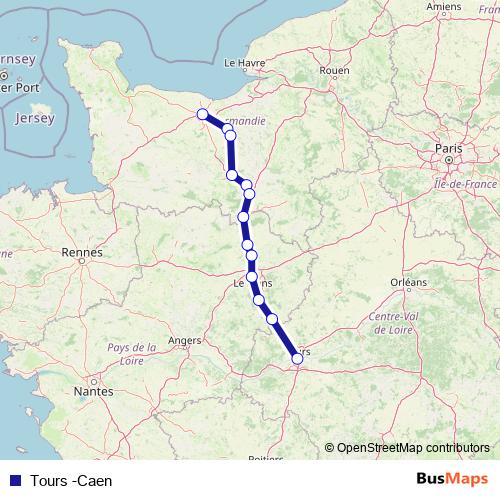 Tours -Caen rail Line Map