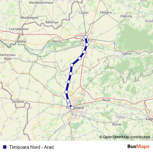 Timişoara Nord - Arad rail Line Map