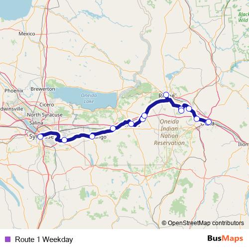 Route 1 Weekday bus Line Map
