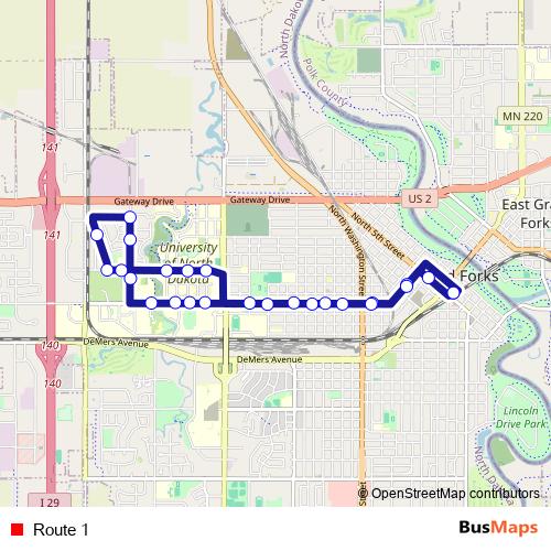 Route 1 bus Line Map