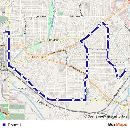 Route 1 bus Line Map
