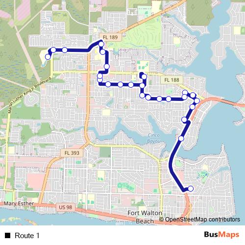 Route 1 bus Line Map