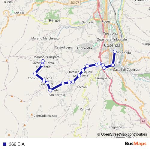 366 E A bus Line Map
