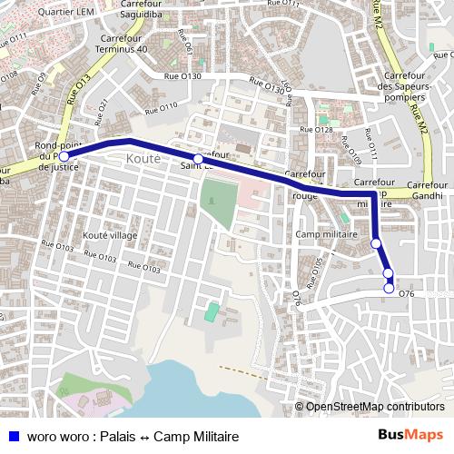woro woro : Palais ↔ Camp Militaire bus Line Map