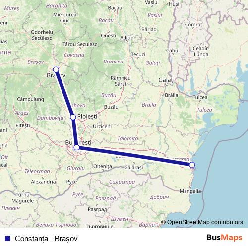 Constanţa - Braşov rail Line Map
