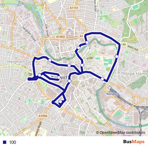 100 bus Line Map