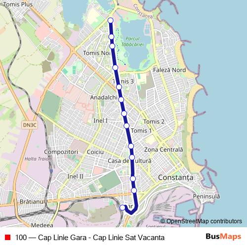 100 bus Line Map