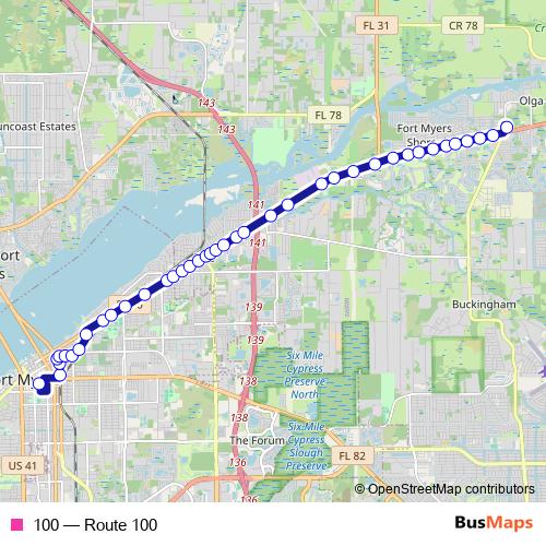 100 bus Line Map