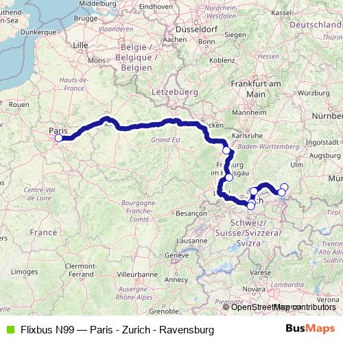 Flixbus N99 bus Line Map