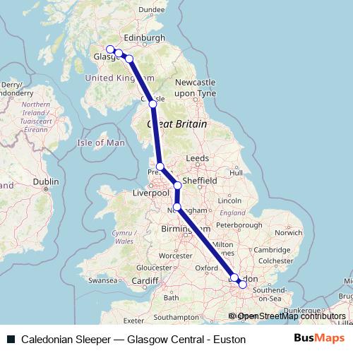 Caledonian Sleeper rail Line Map