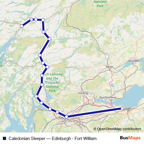 Caledonian Sleeper rail Line Map