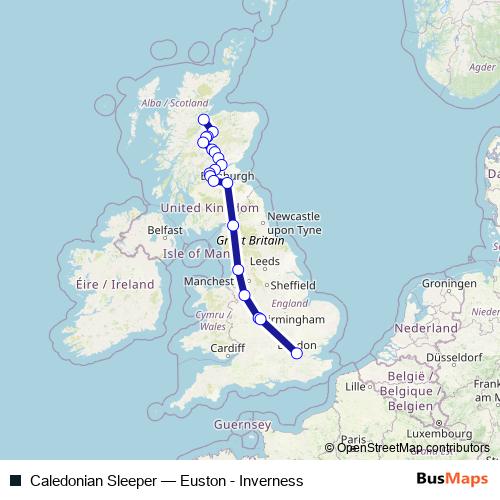 Caledonian Sleeper rail Line Map