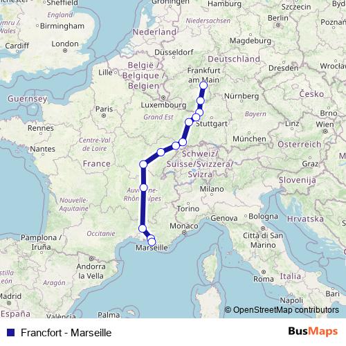 Francfort - Marseille rail Line Map