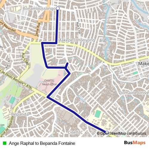 Ange Raphal to Bepanda Fontaine bus Line Map