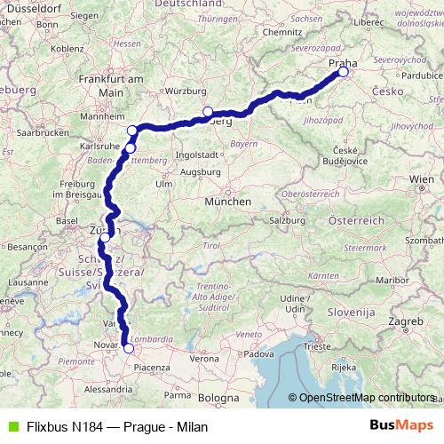 Flixbus N184 bus Line Map