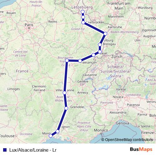 Lux/Alsace/Loraine - Lr rail Line Map