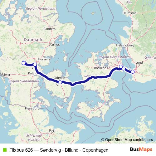 Flixbus 626 bus Line Map
