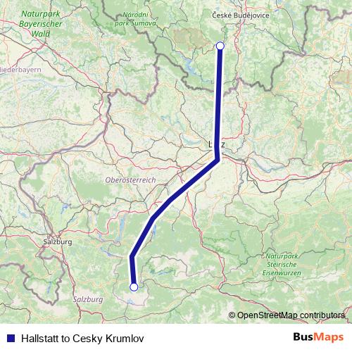 Hallstatt to Cesky Krumlov bus Line Map
