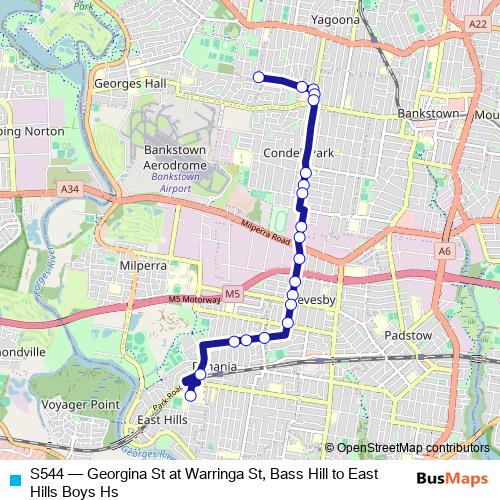 S544 bus Line Map