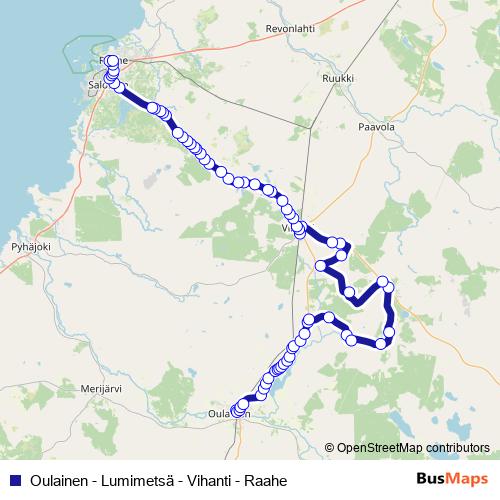 Oulainen - Lumimetsä - Vihanti - Raahe bus Line Map