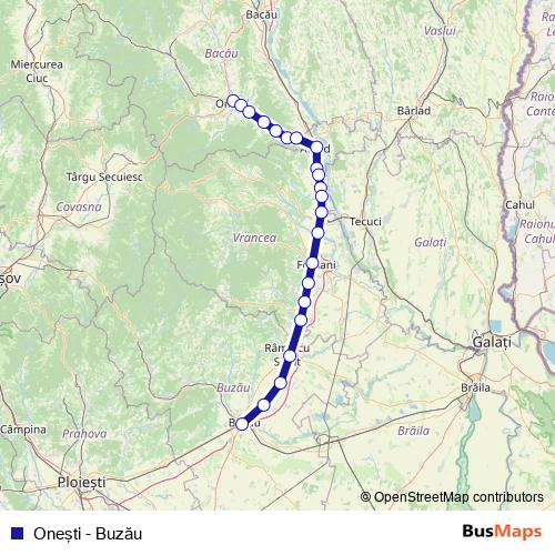 Oneşti - Buzău rail Line Map