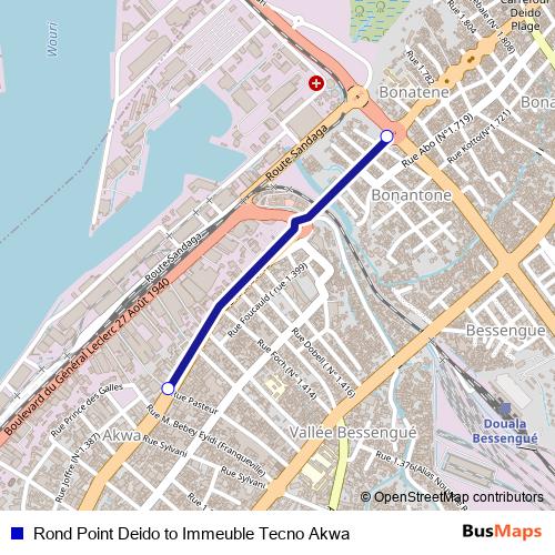 Rond Point Deido to Immeuble Tecno Akwa bus Line Map