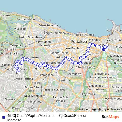 45-Cj Ceará/Papicu/Montese bus Line Map