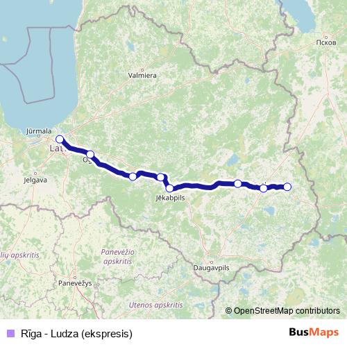 Rīga - Ludza (ekspresis) rail Line Map