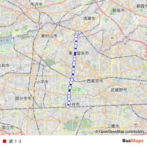 武１３ bus Line Map