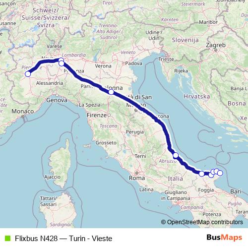 Flixbus N428 bus Line Map