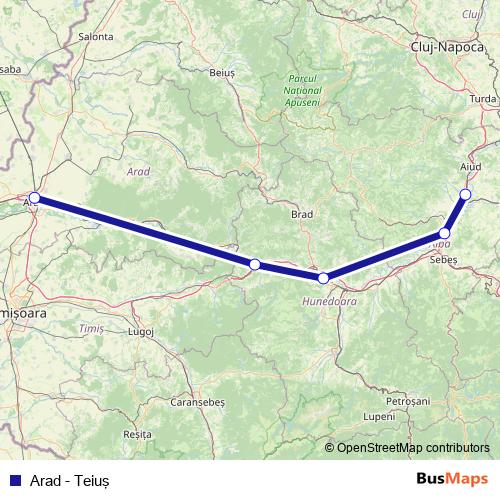 Arad - Teiuş rail Line Map