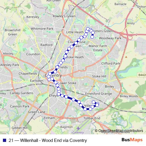 21 bus Line Map