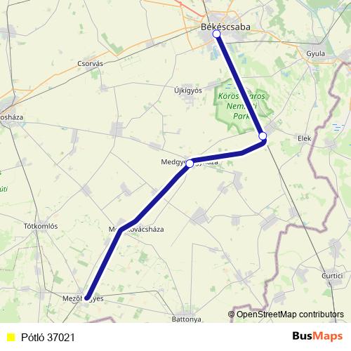 Pótló 37021 bus Line Map
