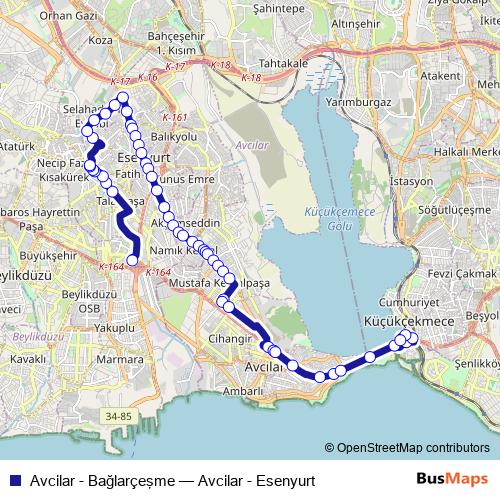 Avcilar - Bağlarçeşme bus Line Map