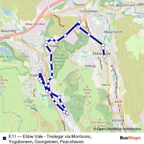 E11 bus Line Map
