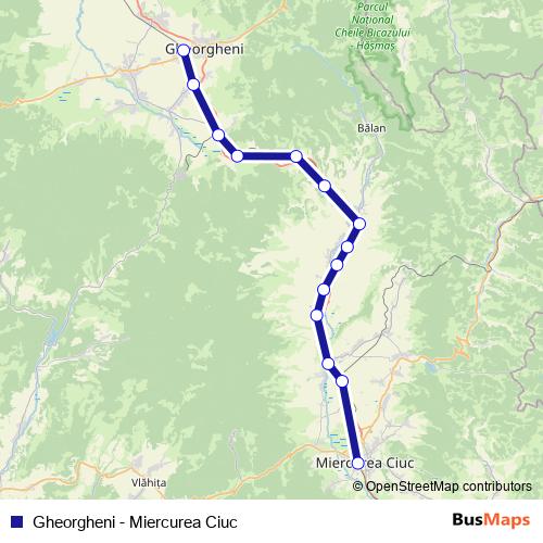 Gheorgheni - Miercurea Ciuc rail Line Map