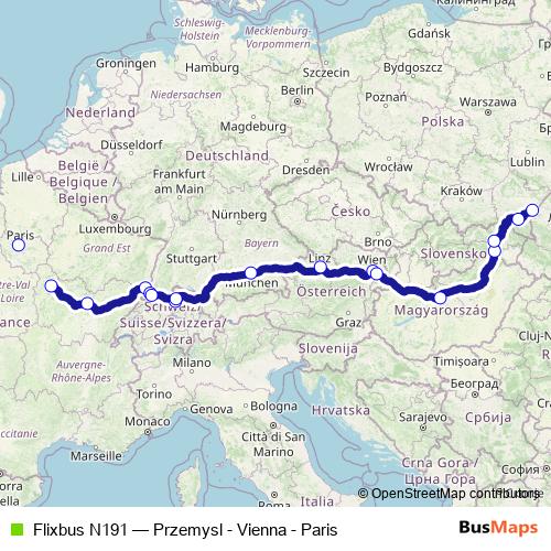 Flixbus N191 bus Line Map