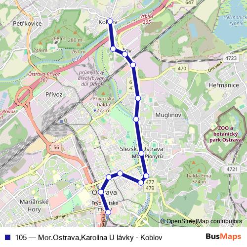 105 trolleybus Line Map
